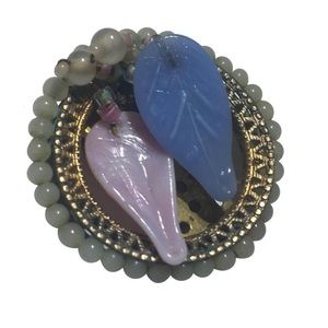 Vintage glass wire wrapped beaded dress fur clip